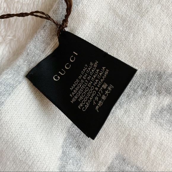 NWT Authentic Gucci Woven Unisex Cashmere Long Scarf Ivory Gray Interlock Logo - Picture 3 of 9